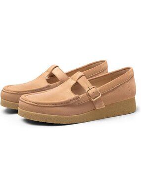 Women's Suede Brown T-Strap Platform Loafers Chunky Mary Jane Slip On Flat Shoes